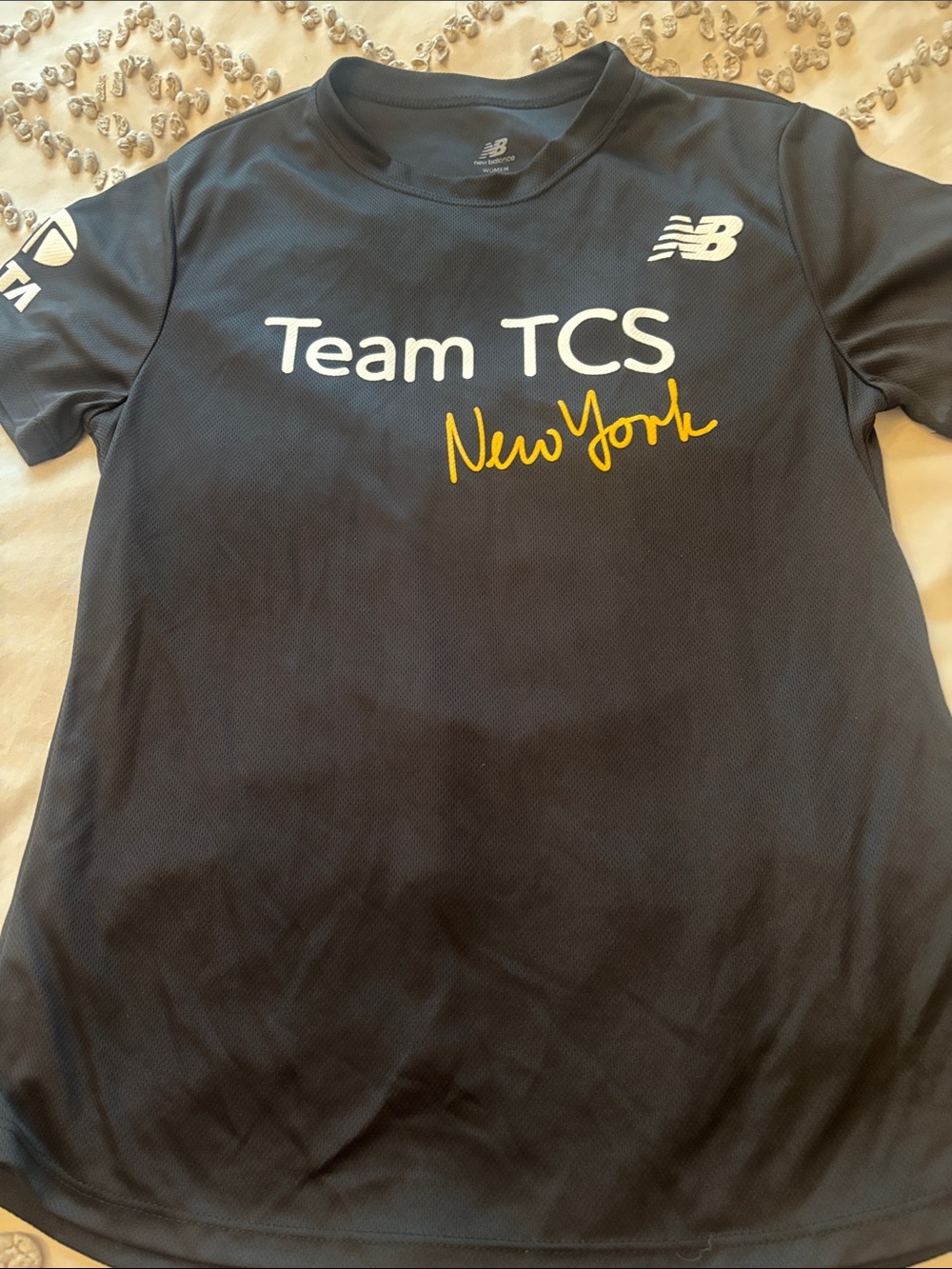 New Balance Navy Performance Tee with White & Yellow Graphics